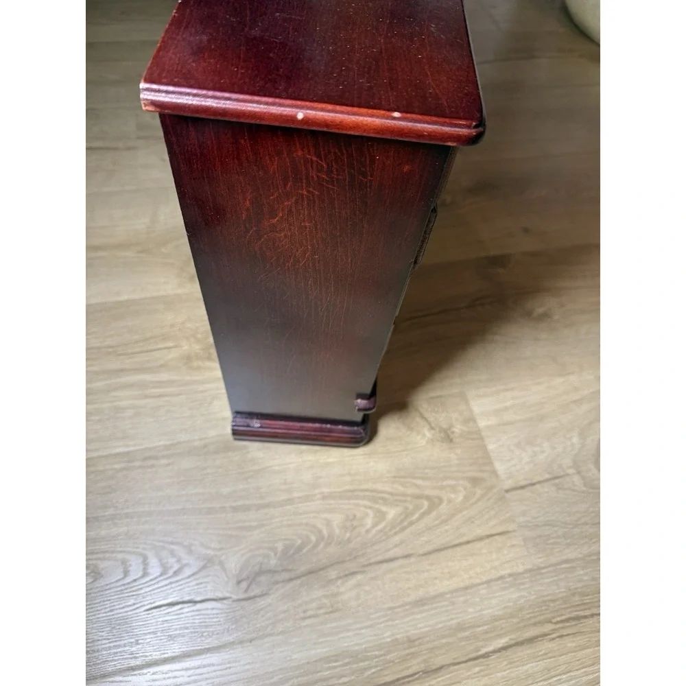 Tabletop Mahogany Jewelry Armoire Box Storage Chest Etched Glass Door 6 Drawers